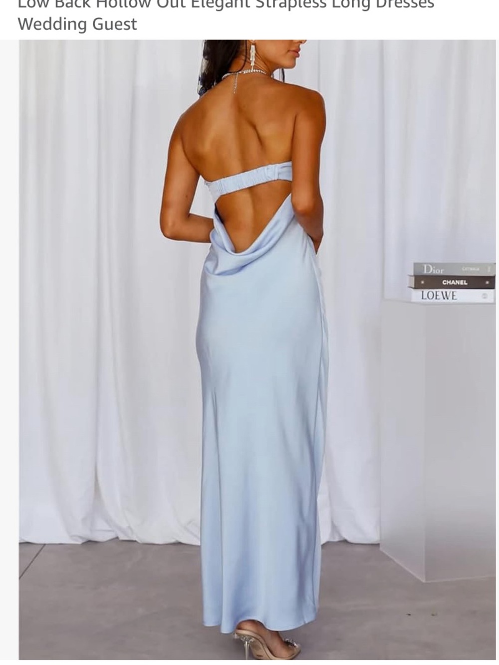 Blue Satin Maxi Dress Strapless Low Back Wedding Guest